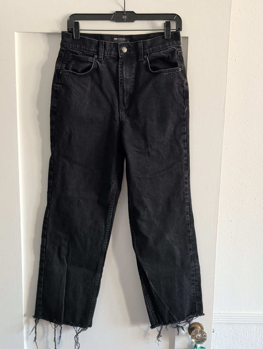 ASOS Black Cropped Straight-Leg Jeans with Raw Hem